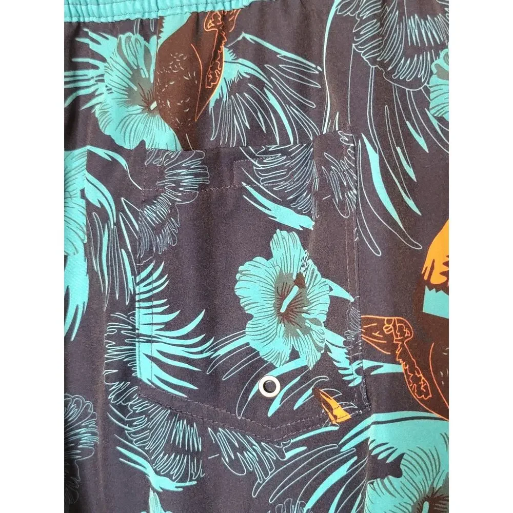 2/$15 Mens XL Drawstring Board Shorts Swim Trunks w/ Pockets & Lining Tropical